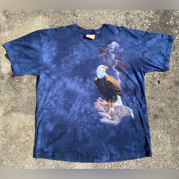 Vintage Tie Dyed Men’s XXL The Mountain Bald Eagle With Lightning Shirt In Navy - Picture 1 of 5
